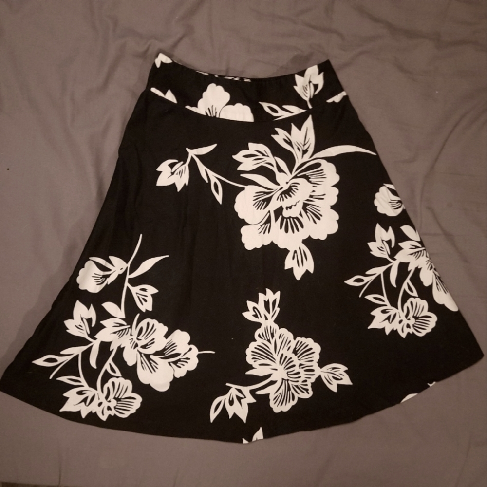 Gap A-line Black and White Cotton Skirt